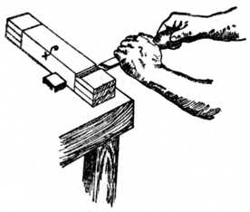 Fig. 181.Cutting Channel at Shoulder of Tenon
before Sawing.
