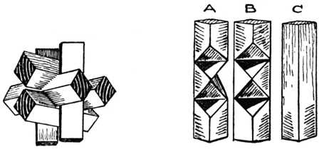Fig. 395.Diagonal Chinese Cross Puzzle. (Two Pieces
required of A, Three of B and One of C.)